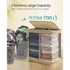 Panier à linge à 2 compartiments avec sacs amovibles et lavables, rangement en bambou de 130 litres avec couvercle, couleur naturelle
