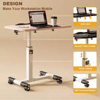 Table de lit réglable avec roulettes, bureau portable pliable pour ordinateur portable (hauteur réglable) pour bureau à domicile et poste de travail (1-pack)