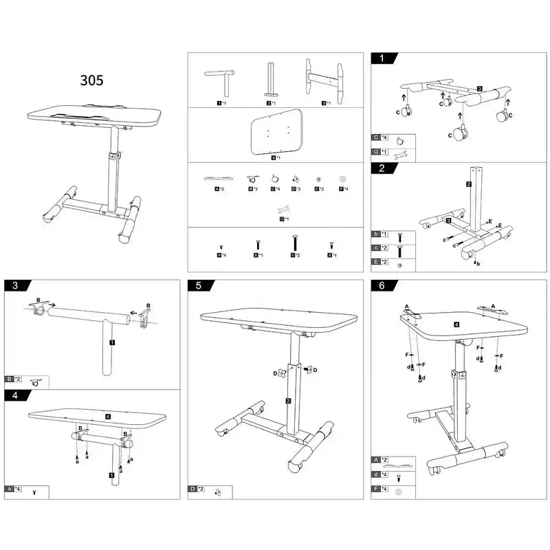 Table de lit réglable avec roulettes, bureau portable pliable pour ordinateur portable (hauteur réglable) pour bureau à domicile et poste de travail (1-pack)
