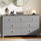 Commode à 7 tiroirs cannelés de 54 po – Armoire de rangement moderne en bois pour chambre et salon