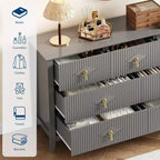Commode à 7 tiroirs cannelés de 54 po – Armoire de rangement moderne en bois pour chambre et salon