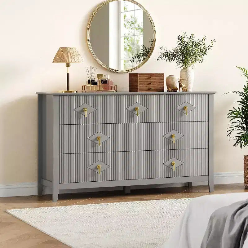 Commode à 7 tiroirs cannelés de 54 po – Armoire de rangement moderne en bois pour chambre et salon