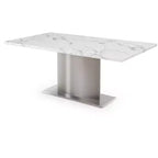 HomeRoots 72 Gray White and Silver Marble and Stainless Steel Pedestal Base Dining Table