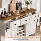 Meuble de bar à café de style ferme avec porte coulissante, buffet avec casier à vin et 3 tiroirs