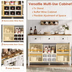 Meuble de bar à café de style ferme avec porte coulissante, buffet avec casier à vin et 3 tiroirs
