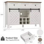 Meuble de bar à café de style ferme avec porte coulissante, buffet avec casier à vin et 3 tiroirs