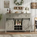 Farmhouse Coffee Station Cabinet with Sliding Barn Door, Sideboard Buffet with Wine Rack and 3 Drawers