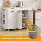Îlot de cuisine mobile avec prise de courant et abattant, desserte roulante multifonctionnelle avec rangement, porte-épices et porte-serviettes