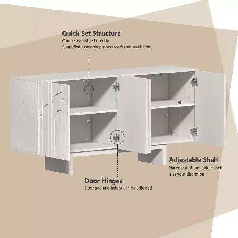 Buffet de rangement autoportant en bois moderne à 4 portes