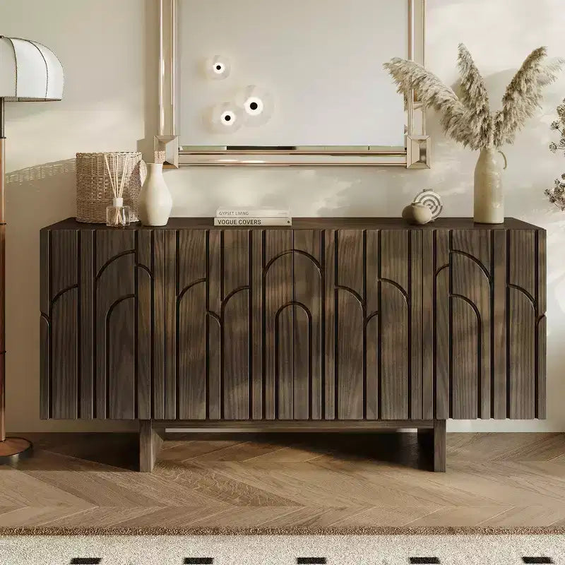 Buffet de rangement autoportant en bois moderne à 4 portes