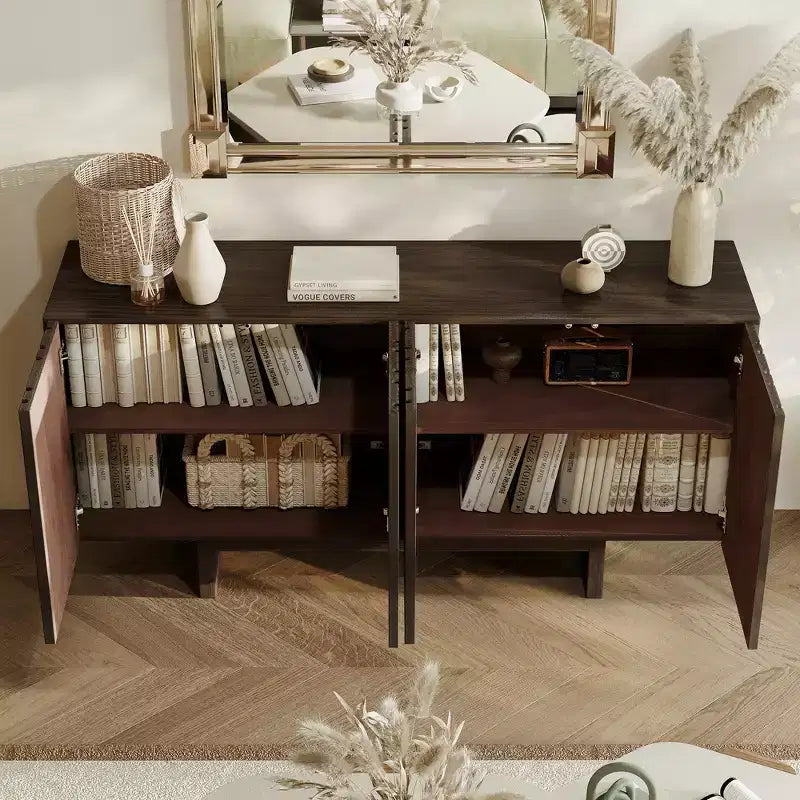 Buffet de rangement autoportant en bois moderne à 4 portes