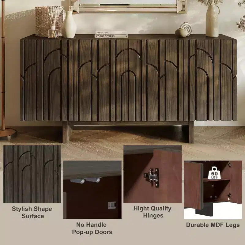 Buffet de rangement autoportant en bois moderne à 4 portes