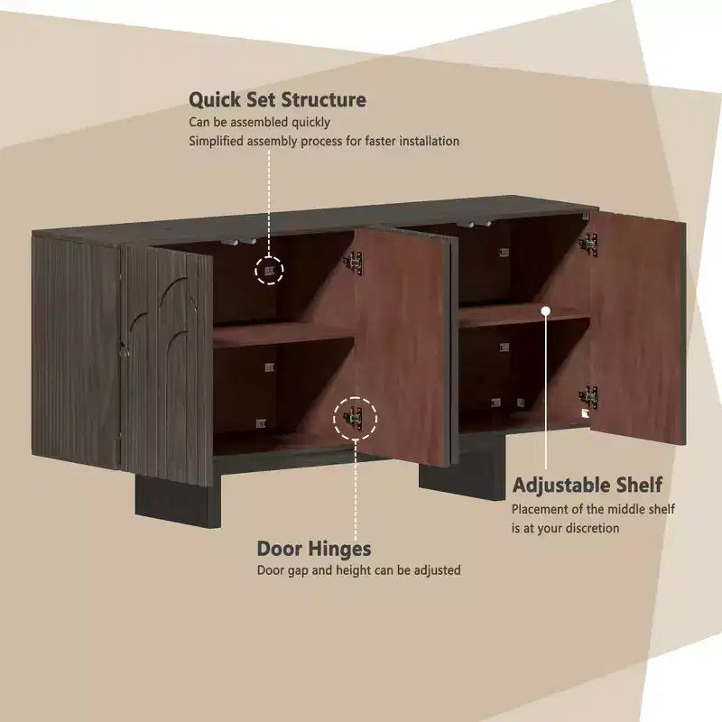 Buffet de rangement autoportant en bois moderne à 4 portes