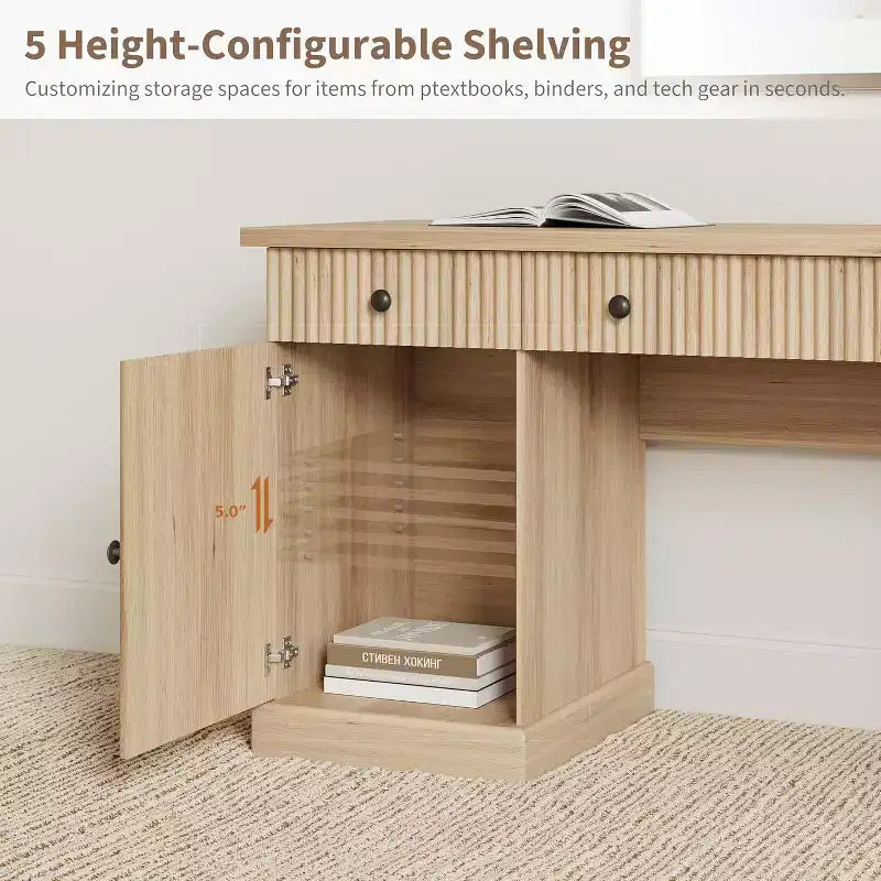 Bureau de rangement pour la maison, bureau de 152 cm avec station de charge et niches, bureau d'ordinateur en bois avec tiroir de classement pour salle d'étude