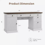 Bureau de rangement pour la maison, bureau de 152 cm avec station de charge et niches, bureau d'ordinateur en bois avec tiroir de classement pour salle d'étude