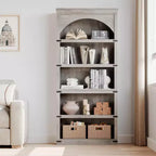Bibliothèque arquée, étagère à 5 niveaux, bibliothèque de style ferme de 174,5 cm de haut, étagère de rangement incurvée pour le bureau à domicile, le salon