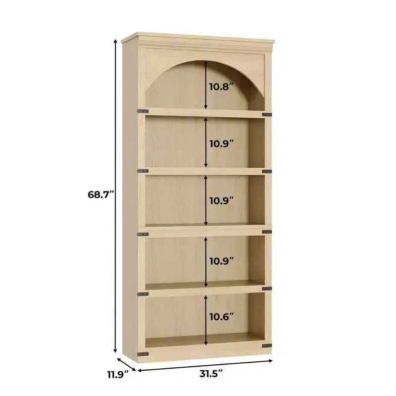 Bibliothèque arquée, étagère à 5 niveaux, bibliothèque de style ferme de 174,5 cm de haut, étagère de rangement incurvée pour le bureau à domicile, le salon