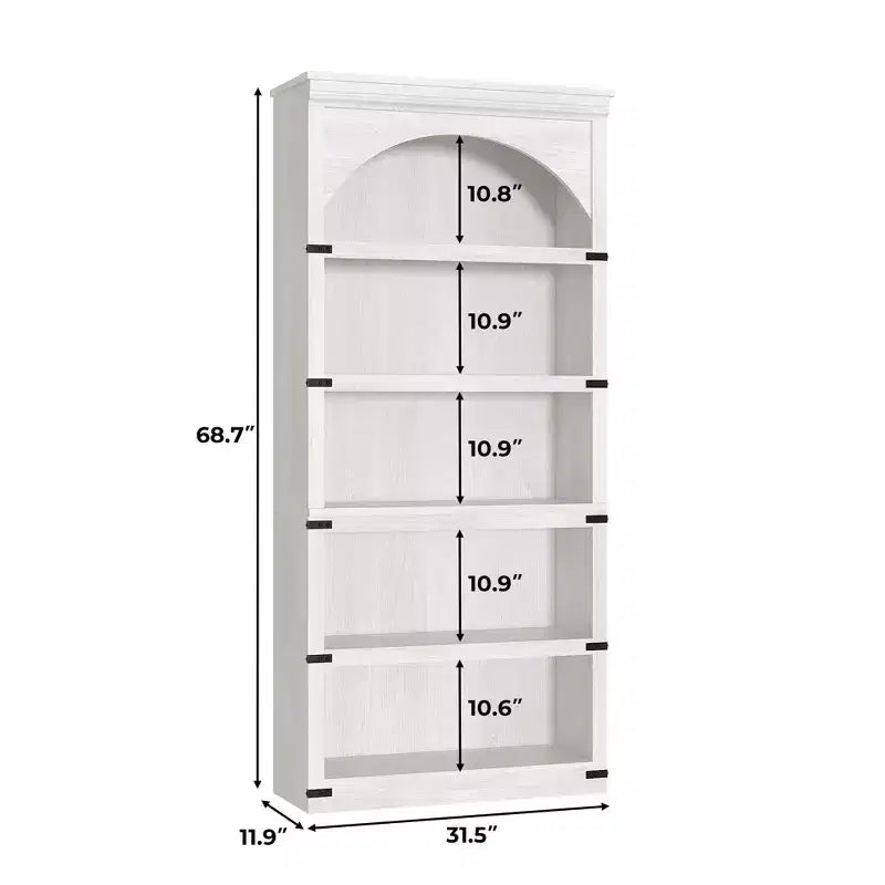 Bibliothèque arquée, étagère à 5 niveaux, bibliothèque de style ferme de 174,5 cm de haut, étagère de rangement incurvée pour le bureau à domicile, le salon