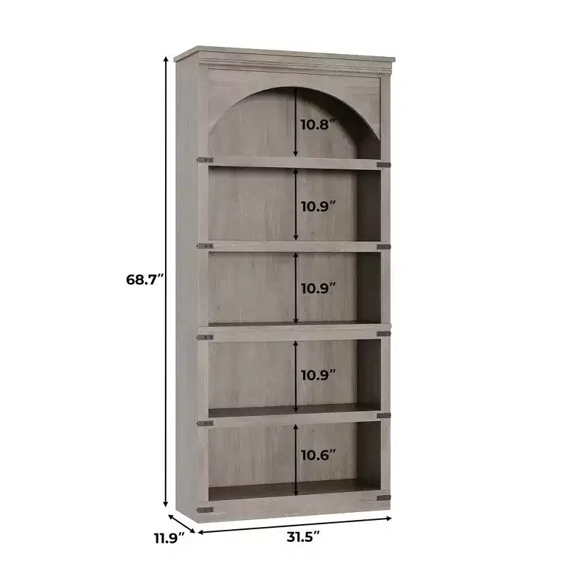 Bibliothèque arquée, étagère à 5 niveaux, bibliothèque de style ferme de 174,5 cm de haut, étagère de rangement incurvée pour le bureau à domicile, le salon