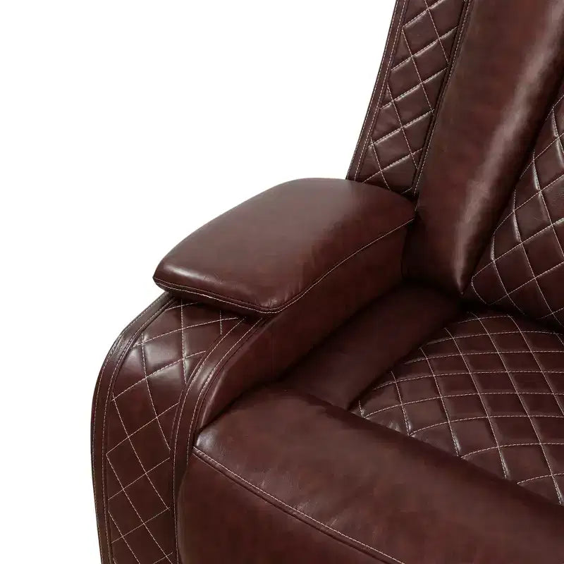 Canapé inclinable électrique deux places, fauteuil inclinable en cuir 2 places électrique avec port USB, rangement et porte-gobelets pour salon, marron