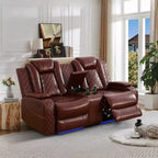 Canapé inclinable électrique deux places, fauteuil inclinable en cuir 2 places électrique avec port USB, rangement et porte-gobelets pour salon, marron