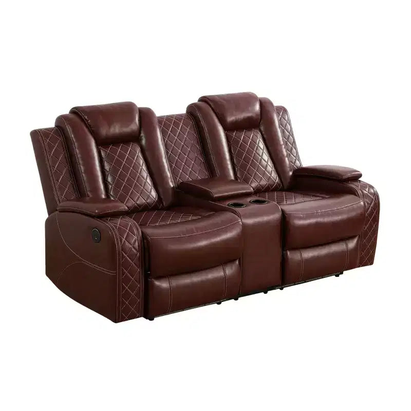 Canapé inclinable électrique deux places, fauteuil inclinable en cuir 2 places électrique avec port USB, rangement et porte-gobelets pour salon, marron
