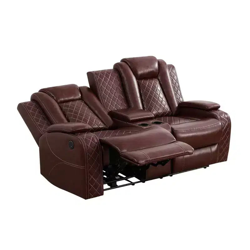 Canapé inclinable électrique deux places, fauteuil inclinable en cuir 2 places électrique avec port USB, rangement et porte-gobelets pour salon, marron