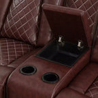 Canapé inclinable électrique deux places, fauteuil inclinable en cuir 2 places électrique avec port USB, rangement et porte-gobelets pour salon, marron