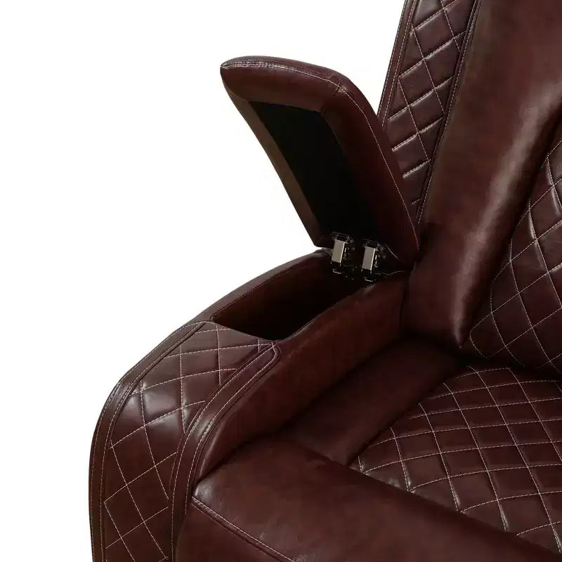 Canapé inclinable électrique deux places, fauteuil inclinable en cuir 2 places électrique avec port USB, rangement et porte-gobelets pour salon, marron