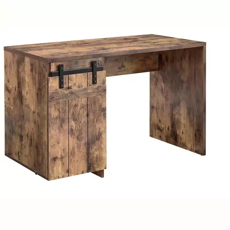 Bureaux de télétravail de style campagnard de 120 cm (47,25 po), bureau d'ordinateur avec 1 fausse porte de grange et 3 étagères, bureau debout pour la maison, le bureau