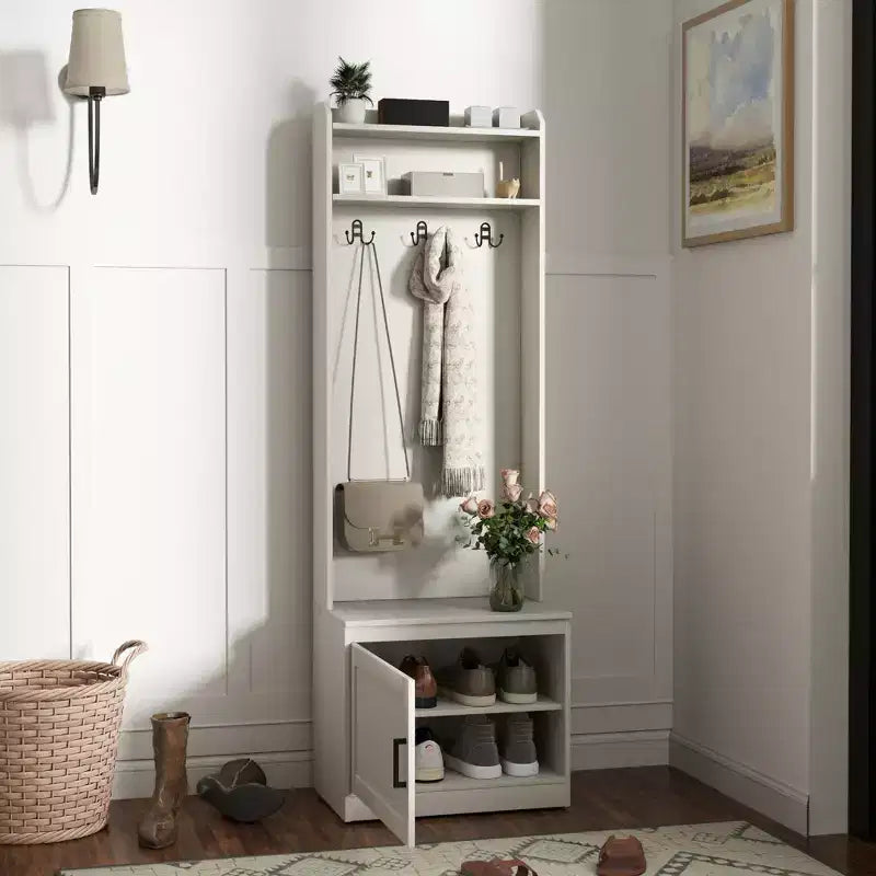 Meuble d'entrée étroit avec banc à chaussures, banc rustique avec porte-manteau, porte-manteau décoratif avec étagères de rangement pour couloir, vestiaire
