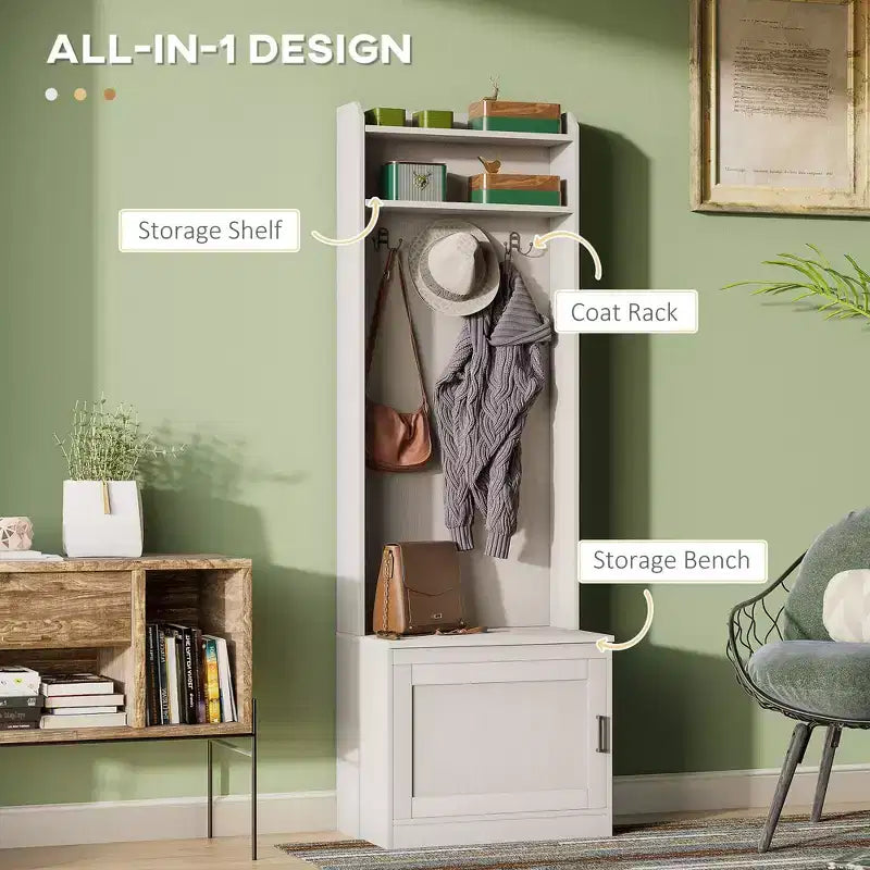 Meuble d'entrée étroit avec banc à chaussures, banc rustique avec porte-manteau, porte-manteau décoratif avec étagères de rangement pour couloir, vestiaire