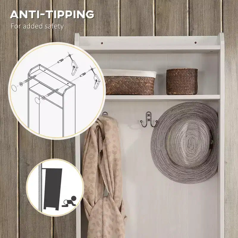 Meuble d'entrée étroit avec banc à chaussures, banc rustique avec porte-manteau, porte-manteau décoratif avec étagères de rangement pour couloir, vestiaire