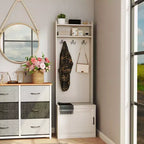 Meuble d'entrée étroit avec banc à chaussures, banc rustique avec porte-manteau, porte-manteau décoratif avec étagères de rangement pour couloir, vestiaire