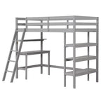 Lit mezzanine en bois massif de taille double avec bureau et étagères