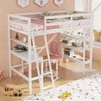Lit mezzanine en bois massif de taille double avec bureau et étagères