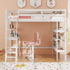 Lit mezzanine en bois massif de taille double avec bureau et étagères