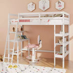 Lit mezzanine en bois massif de taille double avec bureau et étagères