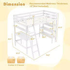 Lit mezzanine en bois massif de taille double avec bureau et étagères