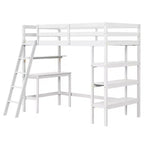 Lit mezzanine en bois massif de taille double avec bureau et étagères