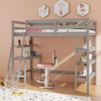 Lit mezzanine en bois massif de taille double avec bureau et étagères