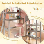 Lit mezzanine en bois massif de taille double avec bureau et étagères