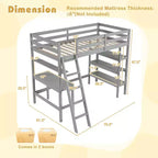 Lit mezzanine en bois massif de taille double avec bureau et étagères