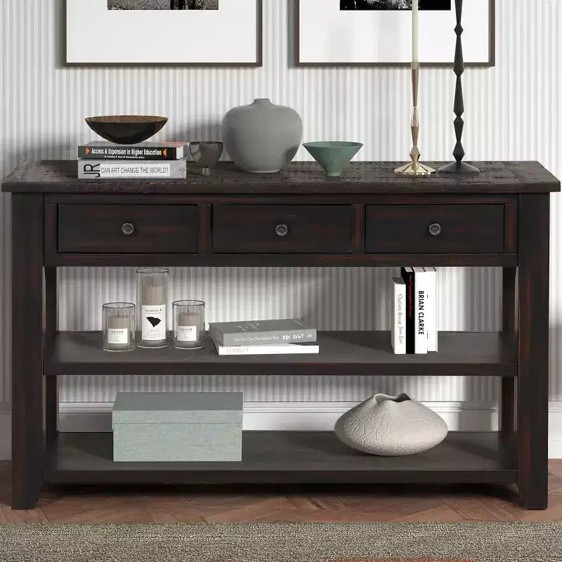 48 Vintage Console Table with Storage, Modern Sofa Table with Solid Wood Top for Entryway, Living Room, or Hallway-Panipeachy