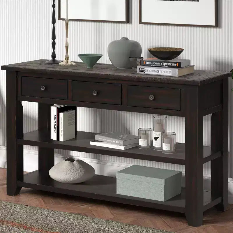 Console vintage 48" avec rangement, table de canapé moderne avec plateau en bois massif pour entrée, salon ou couloir.