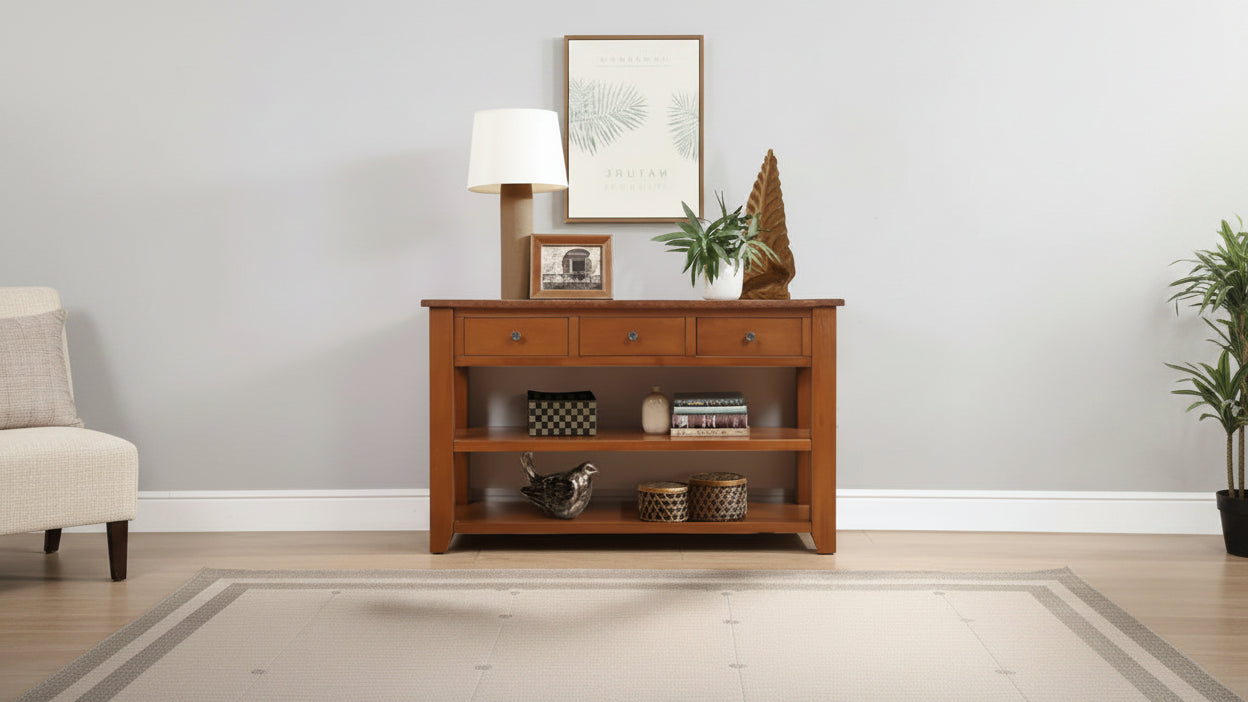 Console vintage 48" avec rangement, table de canapé moderne avec plateau en bois massif pour entrée, salon ou couloir.