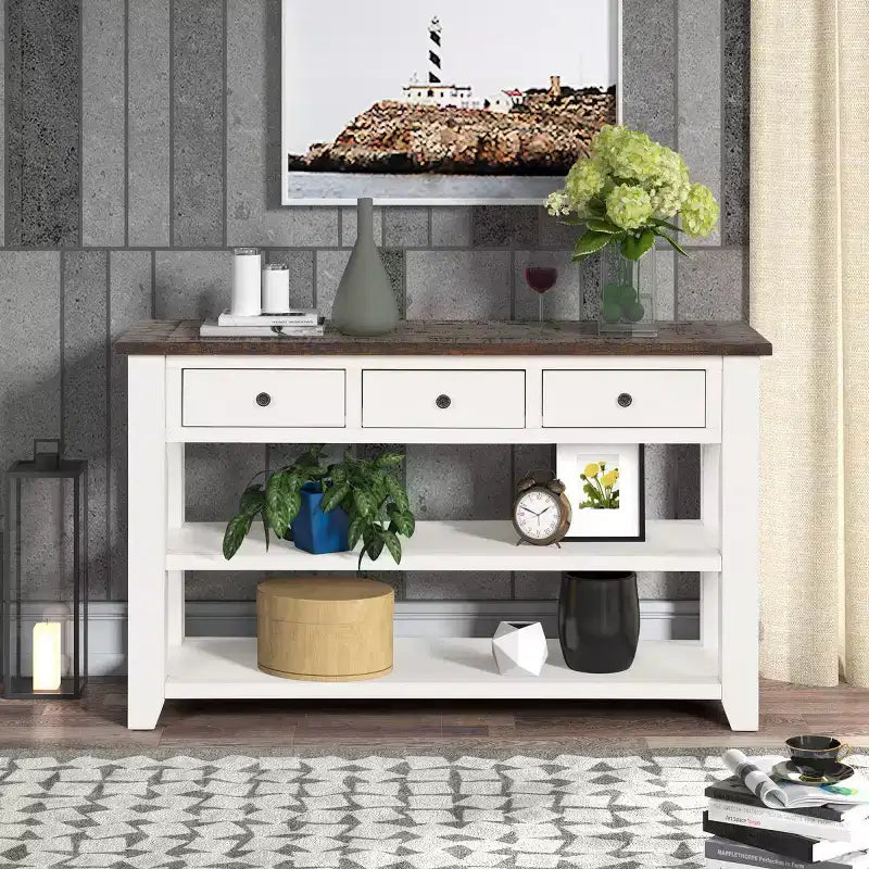Console vintage 48" avec rangement, table de canapé moderne avec plateau en bois massif pour entrée, salon ou couloir.
