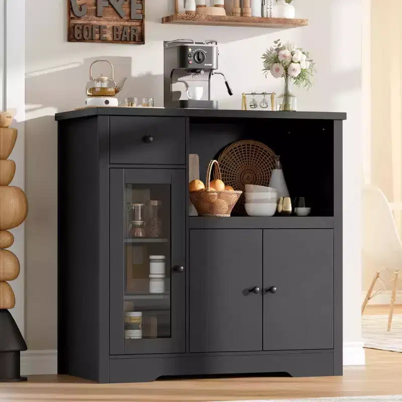 Buffet Storage Cabinet Sideboard with 3 Doors, 1 Drawer and Adjustable Shelves for Kitchen, Dining Room, Living Room and Hallway in Black