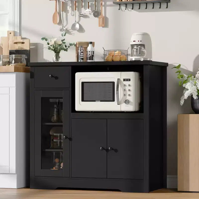 Bahut de rangement avec 3 portes, 1 tiroir et étagères réglables pour cuisine, salle à manger, salon et couloir, noir