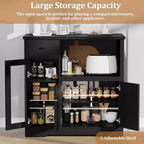 Bahut de rangement avec 3 portes, 1 tiroir et étagères réglables pour cuisine, salle à manger, salon et couloir, noir